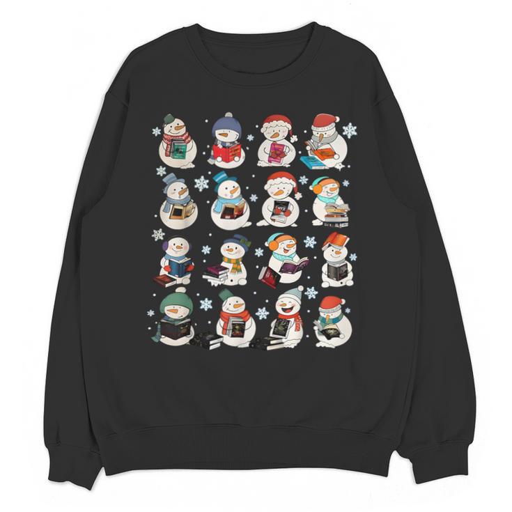 Snowman Reading Book Christmas Cozy Book Lover Bookish Unisex Sweatshirt
