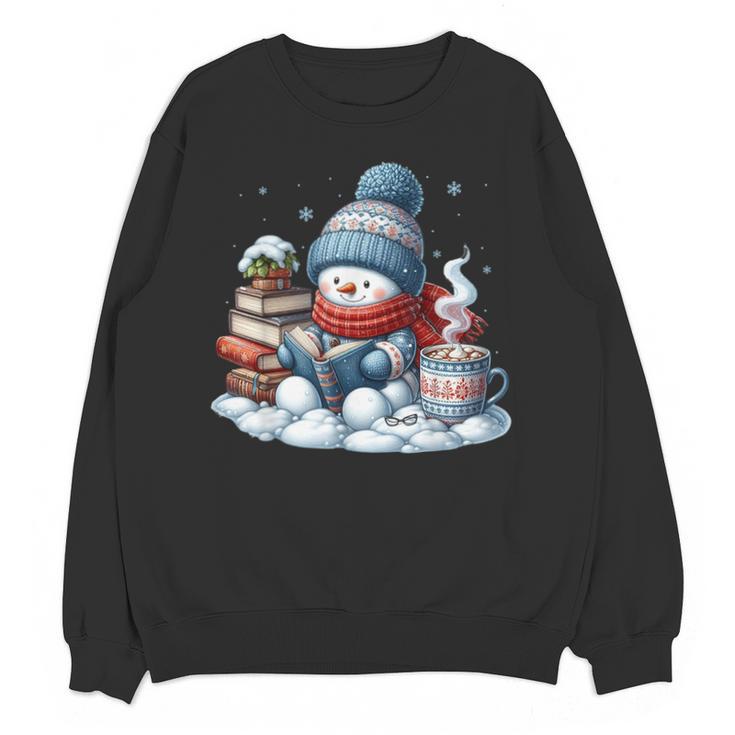 Snowman Reading Books Lovers Librarian Bookworm Christmas Unisex Sweatshirt