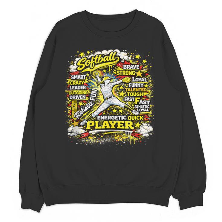 Softball Pitcher Best Traits Brave Retro Pop Comic Book Art Unisex Sweatshirt
