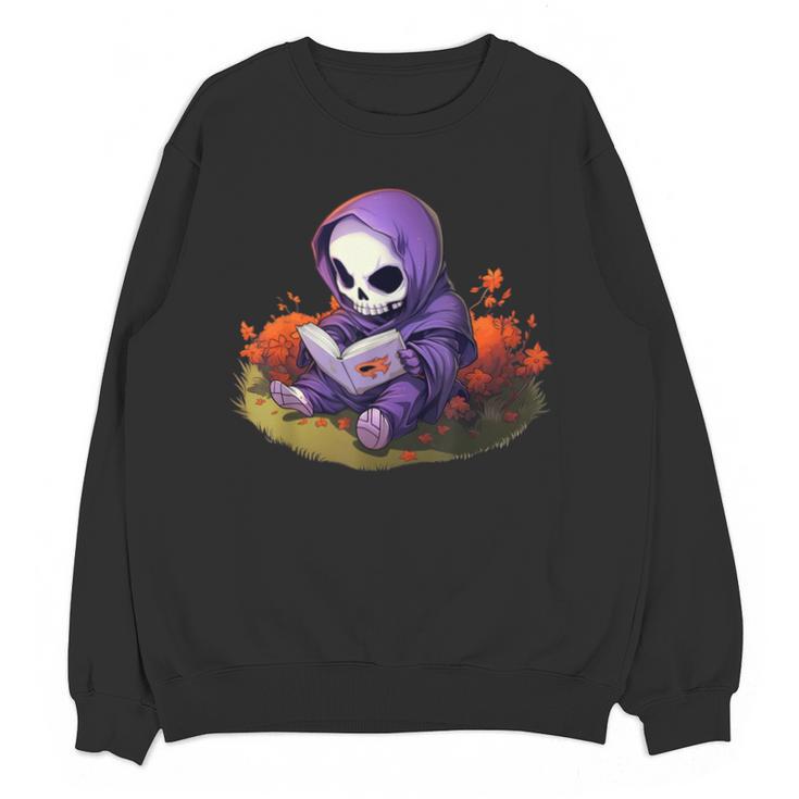 Spooky Grim Reaper Reading A Book Cute Creepy Halloween Unisex Sweatshirt