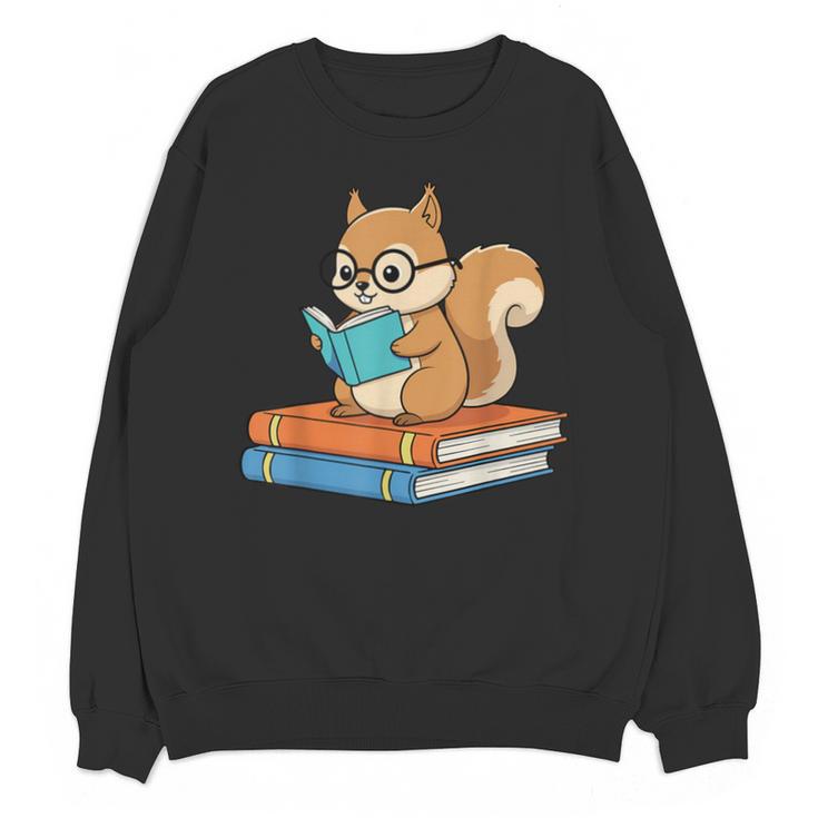 Squirrel Reading Book Glasses Bookworm Librarian Unisex Sweatshirt