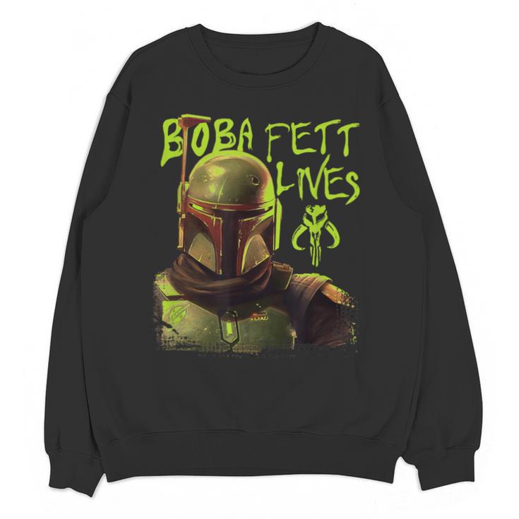 Star Wars The Book Of Boba Fett Neon Boba Fett Lives Poster Unisex Sweatshirt