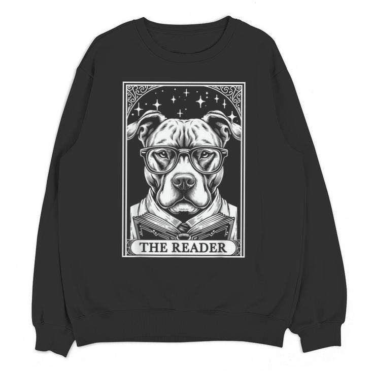 Tarot Card Vintage Pit Bull Pittie Dog Book Lover The Reader Unisex Sweatshirt
