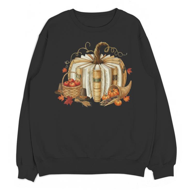 Teacher Book Pumpkin Fall Reading Thanksgiving Autumn Unisex Sweatshirt
