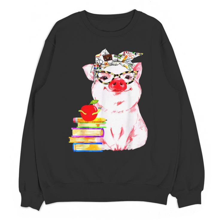 Teacher Pig Cute Farm Animal Book Lover School Student For Men Women Kids Unisex Sweatshirt