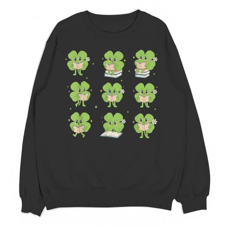 Teacher Reading Shamrock St Patrick’s Day Book Lover Kids Unisex Sweatshirt