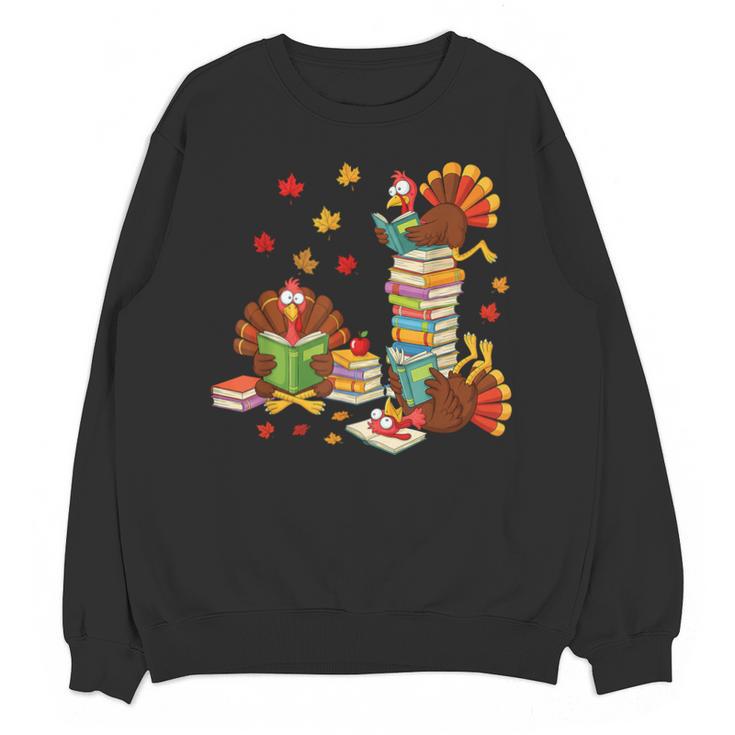 Turkey Reading Books Fall Librarian Book Lover Teacher Kids Unisex Sweatshirt