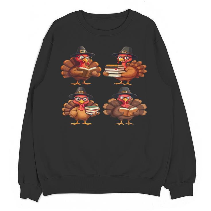 Turkey Reading Books Shirt Thanksgiving Turkey Bookworm Unisex Sweatshirt
