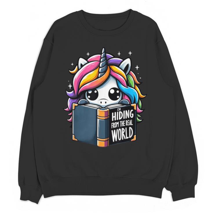 Unicorn Reading Book Reader Introvert Book Lover Humor Unisex Sweatshirt