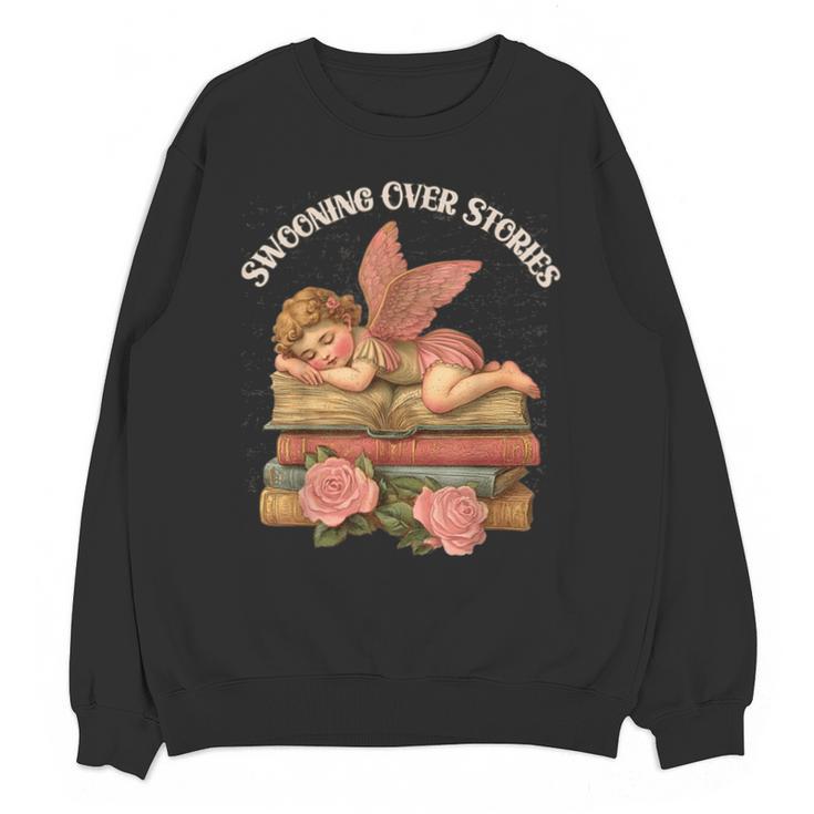 Valentine's Swooning Over Stories Cupid And Book Lover Tee Unisex Sweatshirt