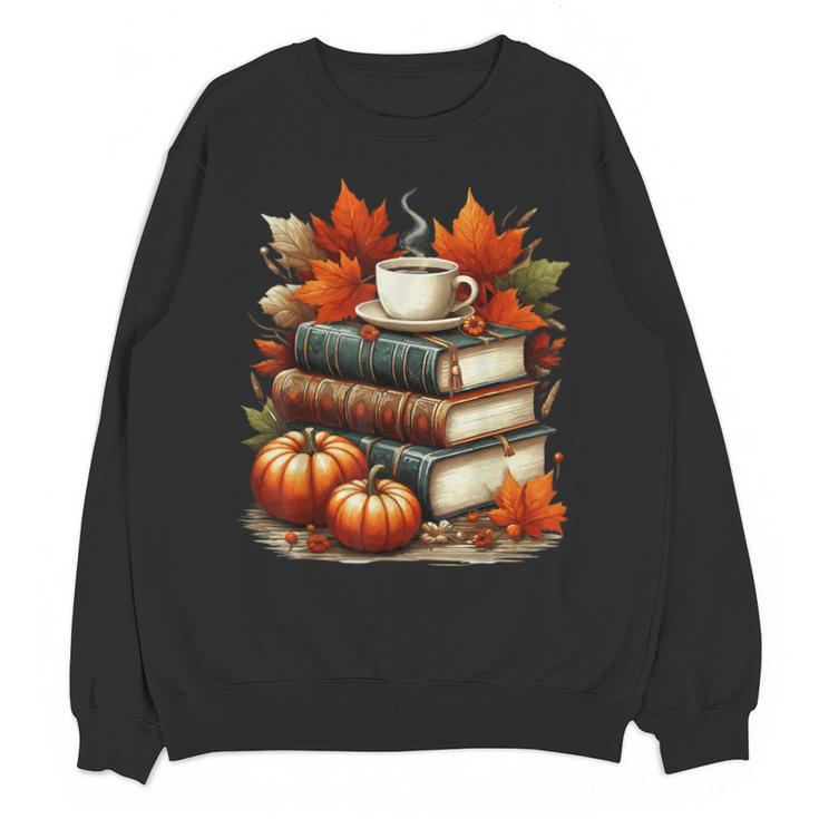 Vintage Autumn Books Coffee Pumpkin Fall Reading Unisex Sweatshirt