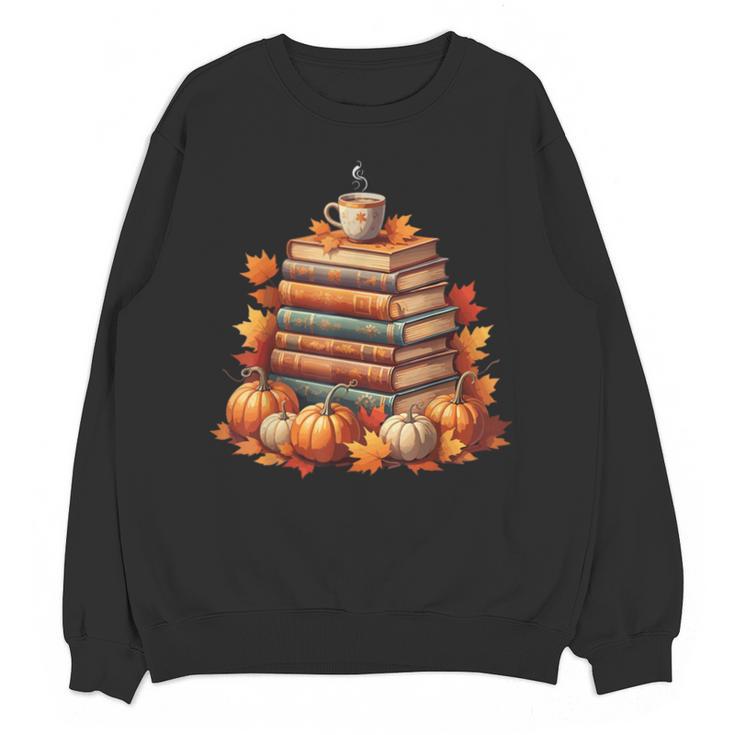 Vintage Autumn Books Pumpkin Coffee Book Lover Reading Unisex Sweatshirt