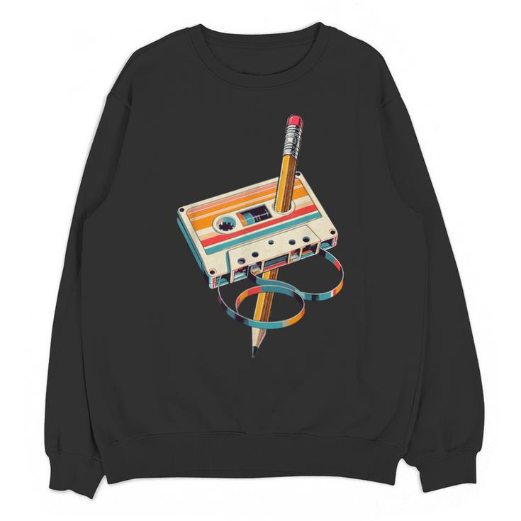 Vintage Cassette Tape And Pencil Nostalgia Party 70s 80s 90s Unisex Sweatshirt