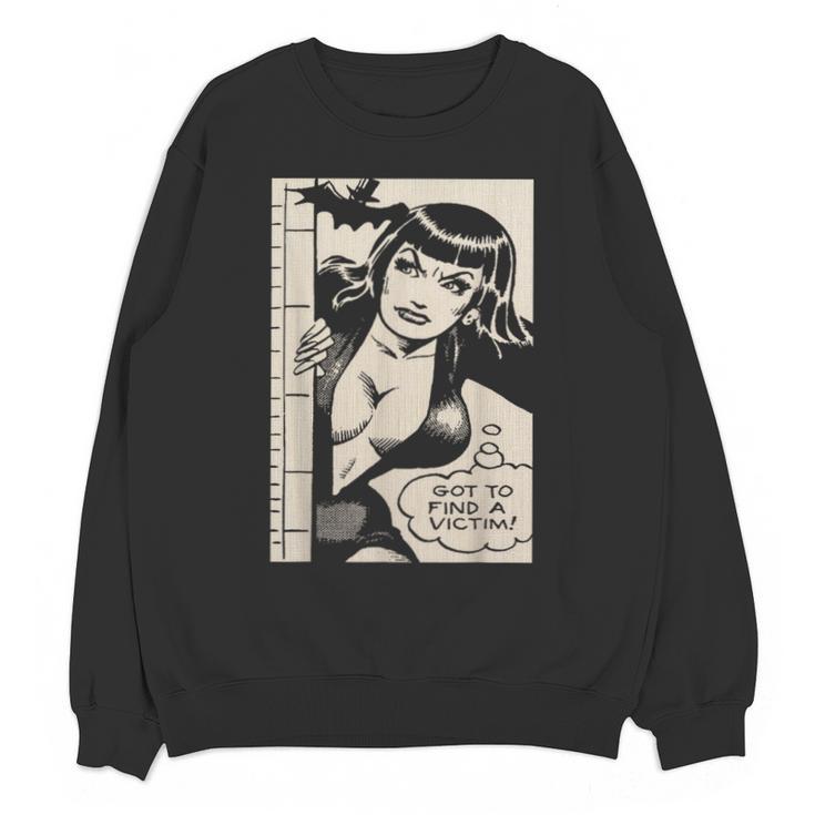 Vintage Vampire Bat Vampire Pin Up Girl Horror Comic Book Unisex Sweatshirt