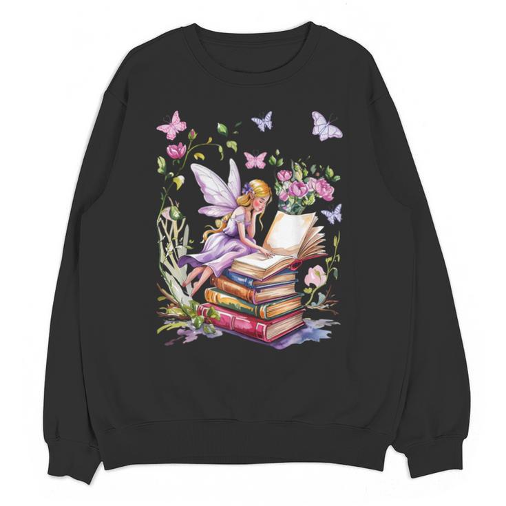 Watercolor Butterfly Fairy Read Book Library Fantasy Novel Unisex Sweatshirt