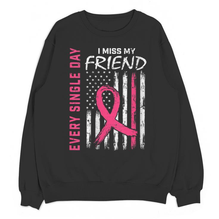 I Wear Pink In Memory Of Friend Breast Cancer Awareness Flag Unisex Sweatshirt