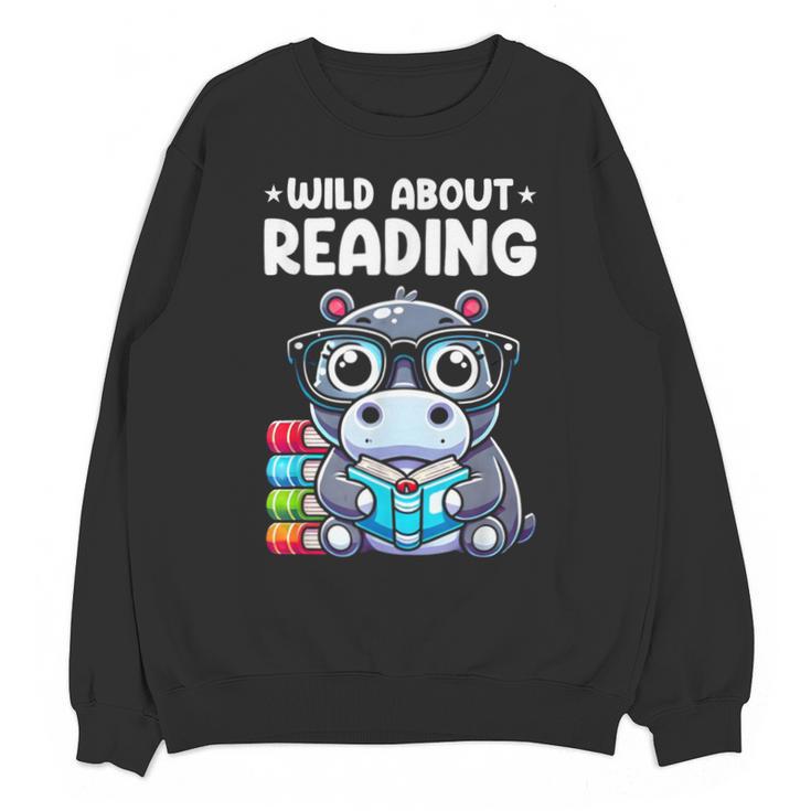 Wild About Reading Book Lover Hippo Unisex Sweatshirt