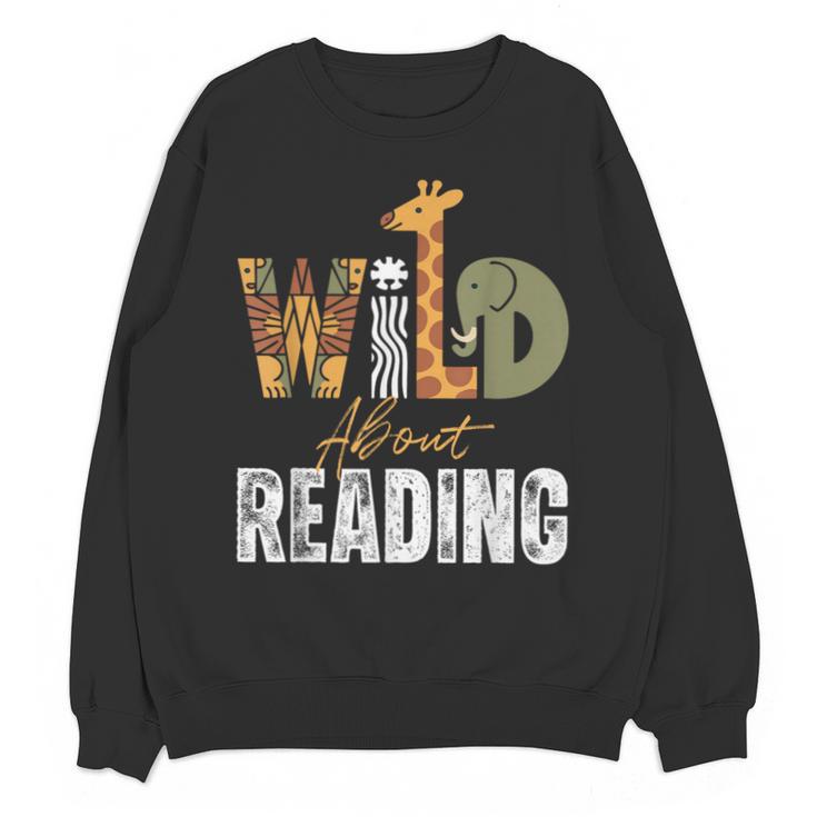 Wild About Reading Books Animal Theme Bookworm Library Day Unisex Sweatshirt