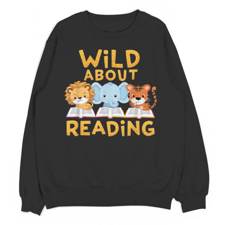 Wild About Reading Cute Animal Book Lover Kids Unisex Sweatshirt
