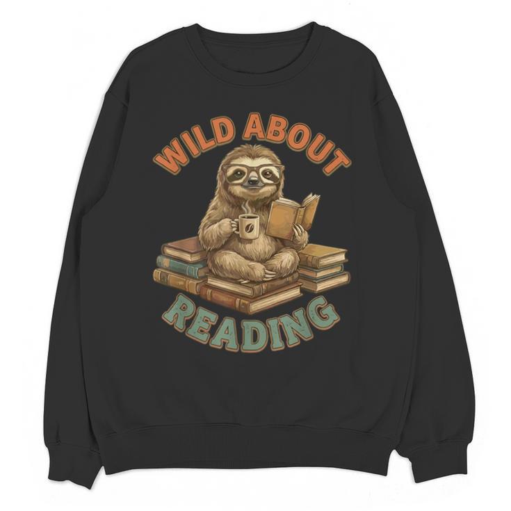 Wild About Reading Sloth Coffee Teacher Book Lover Unisex Sweatshirt