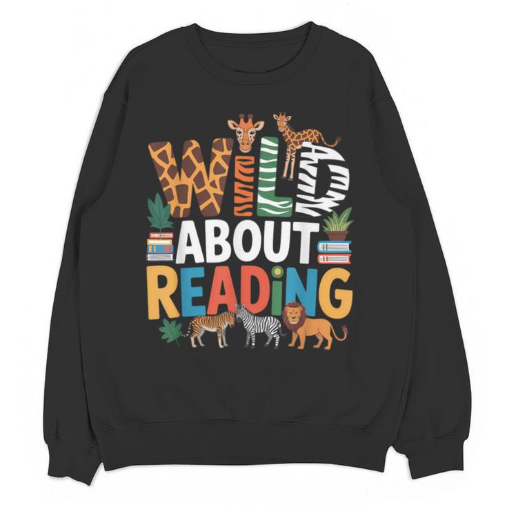 Wild About Reading Zoo Animals Books Reader Lover Unisex Sweatshirt