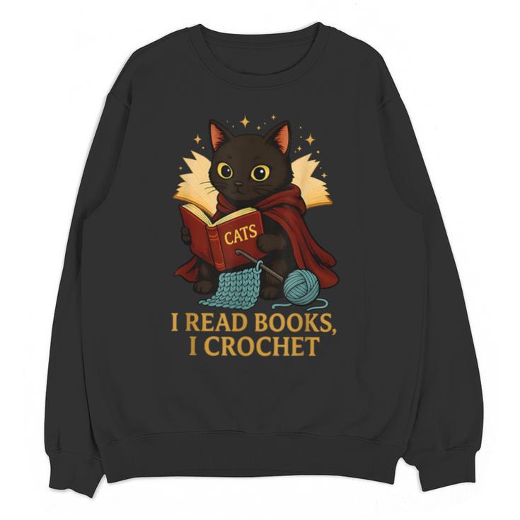 Wizard Cat Reading a Book While Crocheting Unisex Sweatshirt