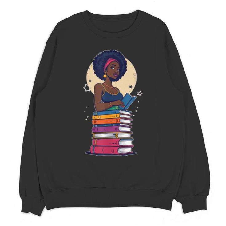 Woman And Books Stack Afro Girl Reading Lover Unisex Sweatshirt