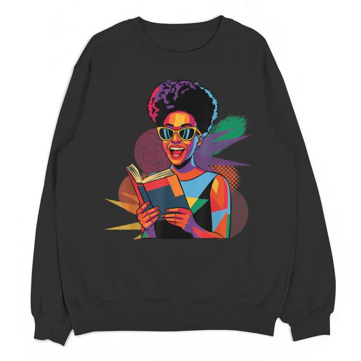 Woman Reading Book Lover Geometric Girl Afro History Unisex Sweatshirt