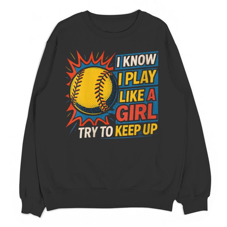 Women's Girls Softball Play Like A Girl Comic Book Pop Art Unisex Sweatshirt
