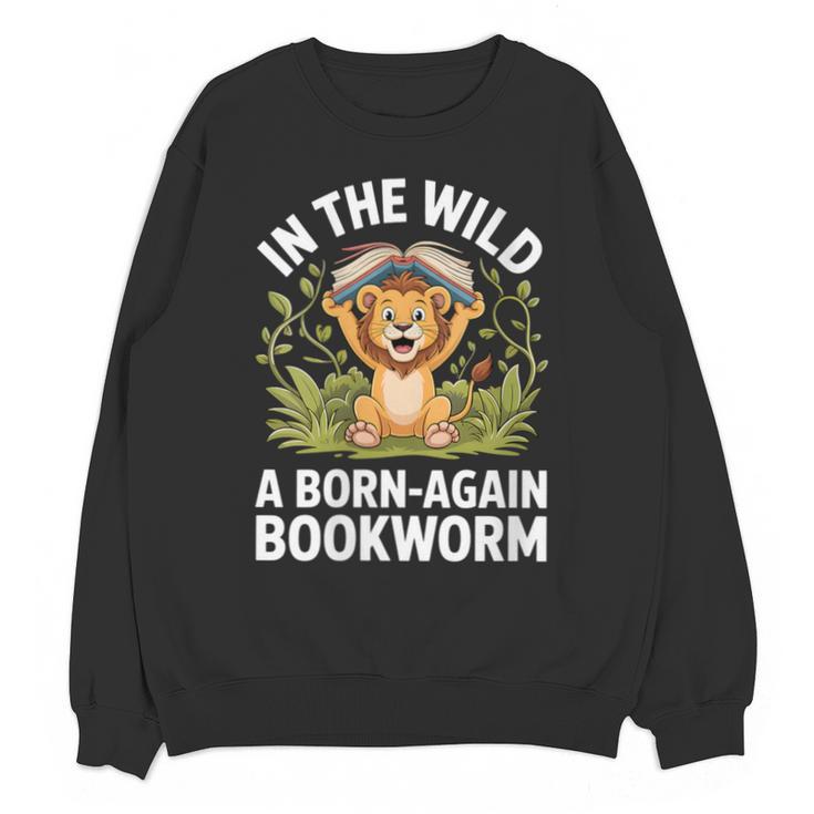 Women's Wild About Reading Book Reader Lion Zoo Animals Kids Unisex Sweatshirt
