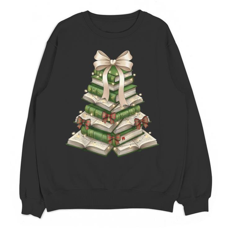 Xmas Tree Books Merry Christmas Coquette Bow Teacher Holiday Unisex Sweatshirt