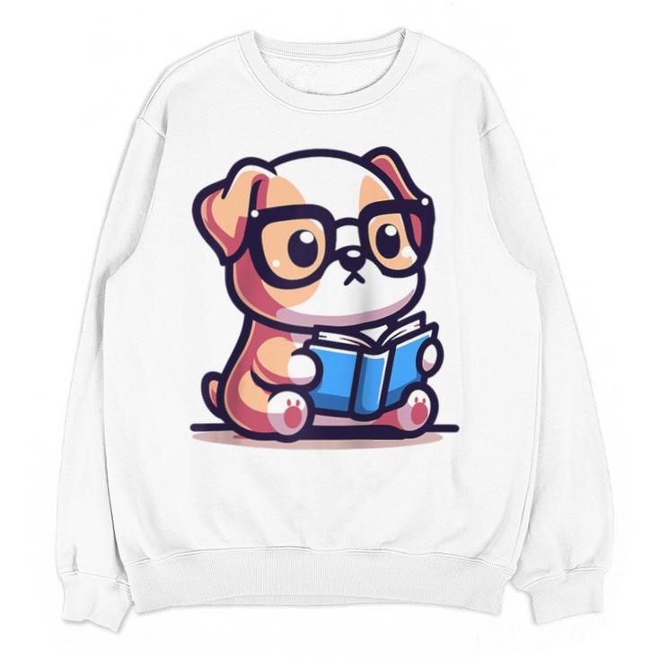 Adorable Book Lover Bulldog With Reading Glasses Cute Raglan Baseball Tee Unisex Sweatshirt
