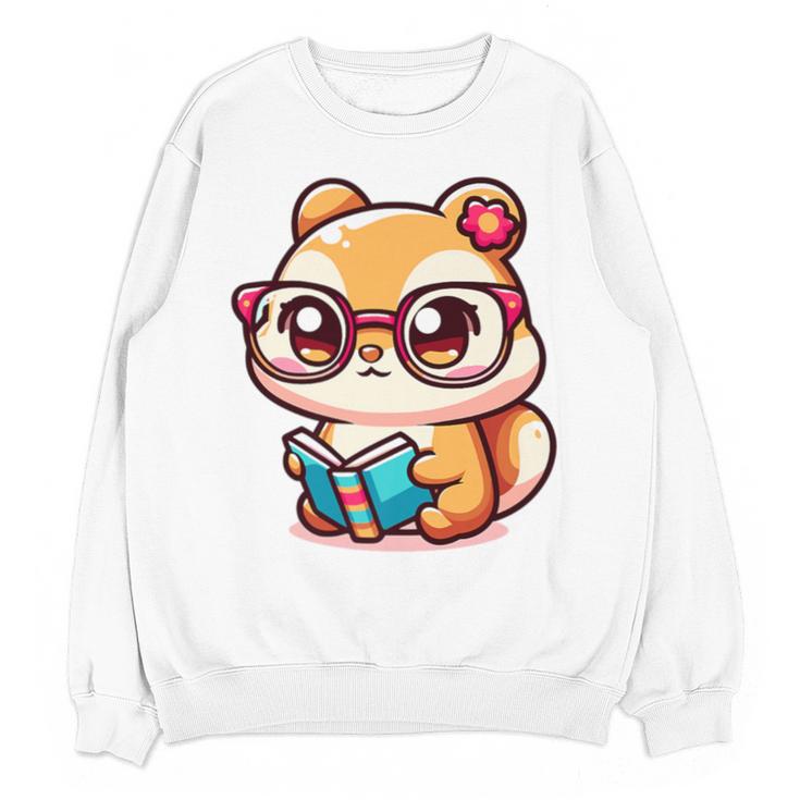 Adorable Book Lover Chipmunk With Reading Glasses Cute Premium Unisex Sweatshirt
