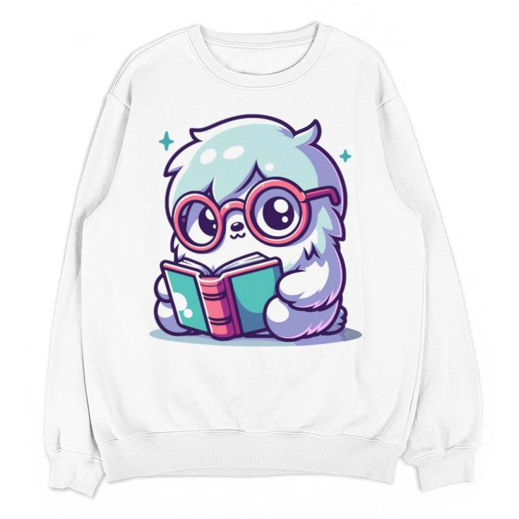 Adorable Book Lover Yeti With Reading Glasses Cute Unisex Sweatshirt