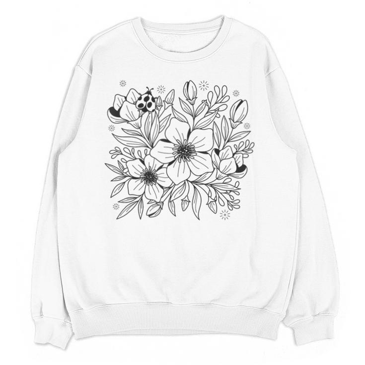 Adult Coloring Book Style Flowers And Ladybug Self Coloring Unisex Sweatshirt