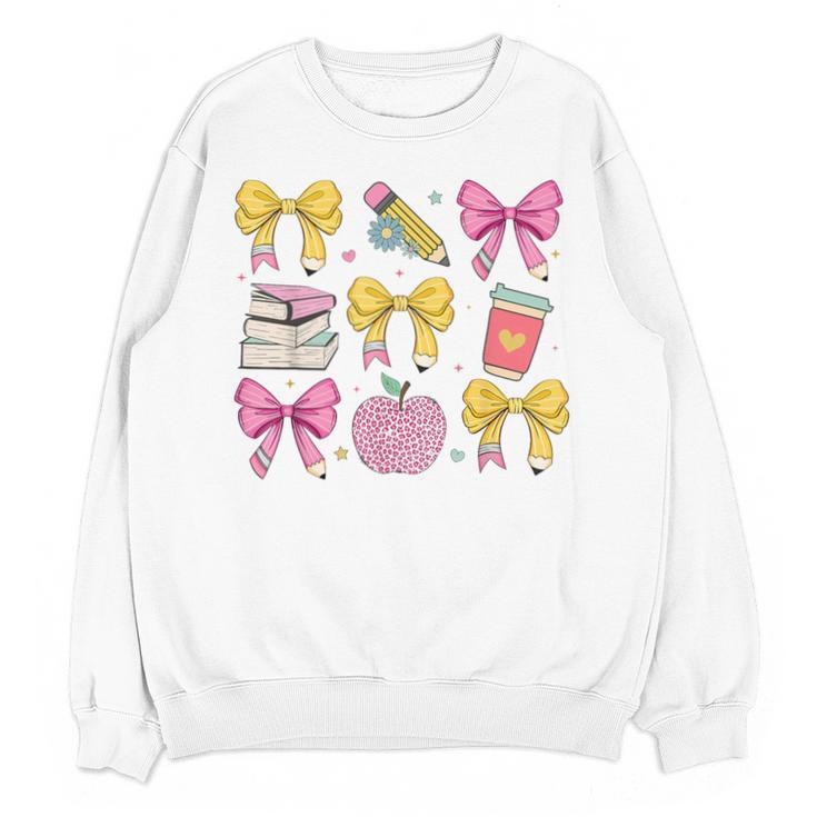 Apple Coquette Bow Books First Day Of School Back To School Unisex Sweatshirt