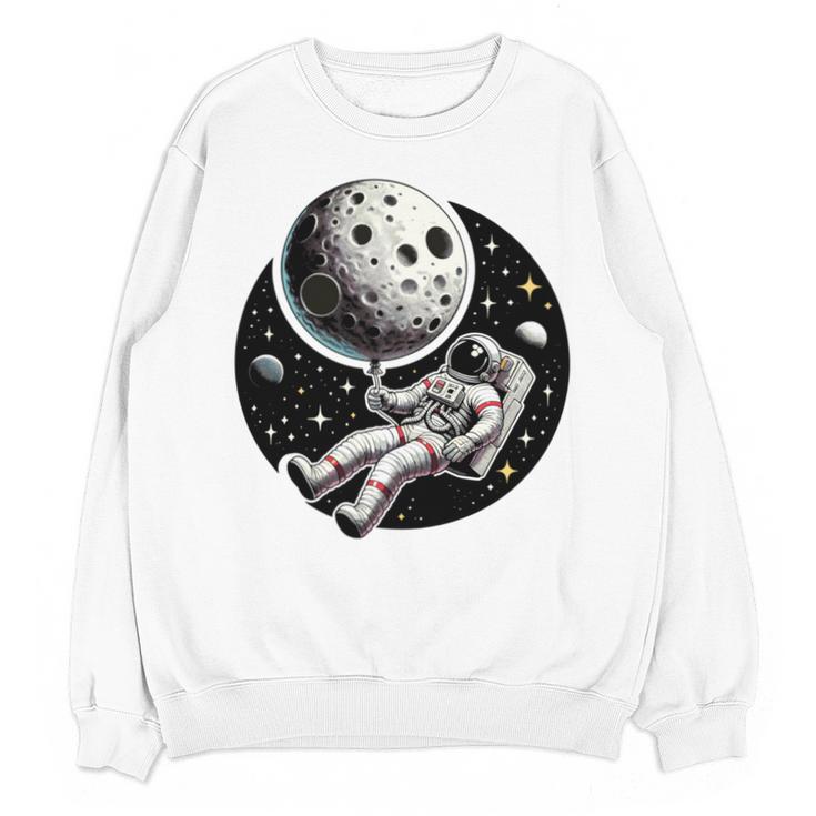 Astronaut Aesthetic Holding Moon Balloon Planets Introvert Unisex Sweatshirt