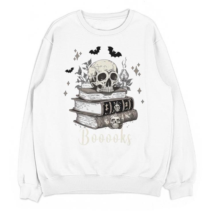 Boo Skeleton Skull Books Halloween Women School Teacher Kid Premium Unisex Sweatshirt