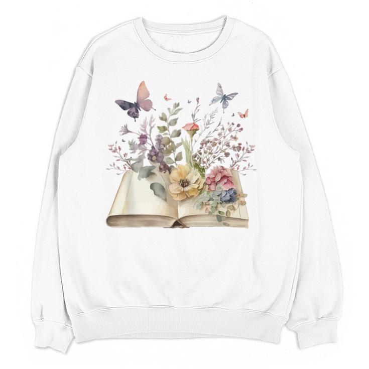 Book Flowers And Butterfly Beautiful Reading Reader Graphic Unisex Sweatshirt