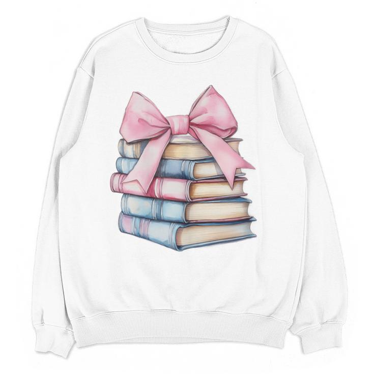 Book Lover Coquette Bow Pink Dainty Ribbon Cute Bookworm Unisex Sweatshirt