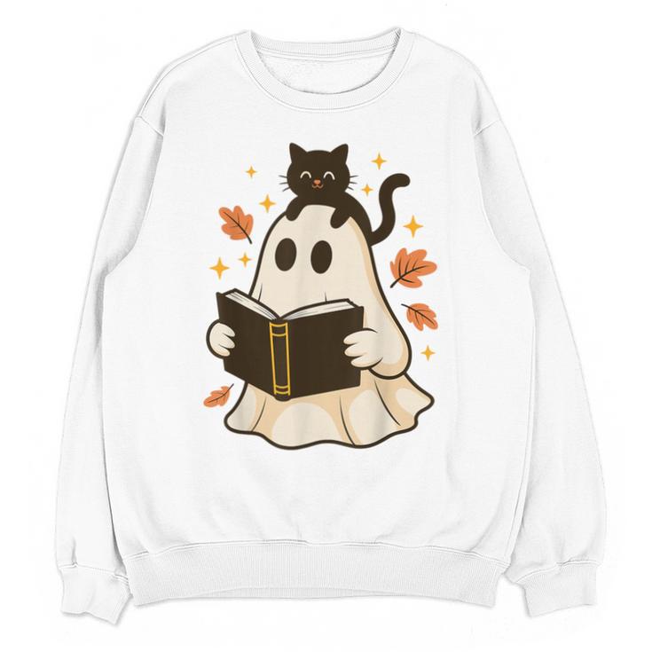 Books Ghost Reading Book Halloween Library Cat Fall Unisex Sweatshirt