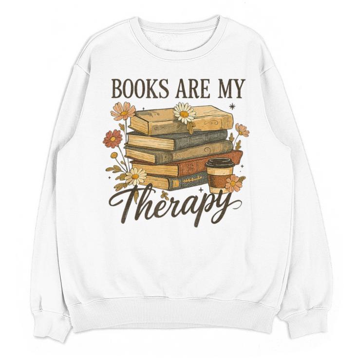 Books Are My Therapy Vintage Book Lover Daisy Art Unisex Sweatshirt