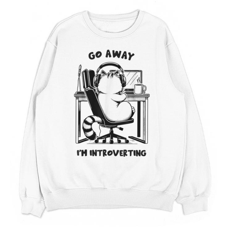 Cat With Coffee On Computer Go Away I'm Introverting Unisex Sweatshirt Cat With Coffee On Computer Go Away I'm Introverting Unisex Sweatshirt