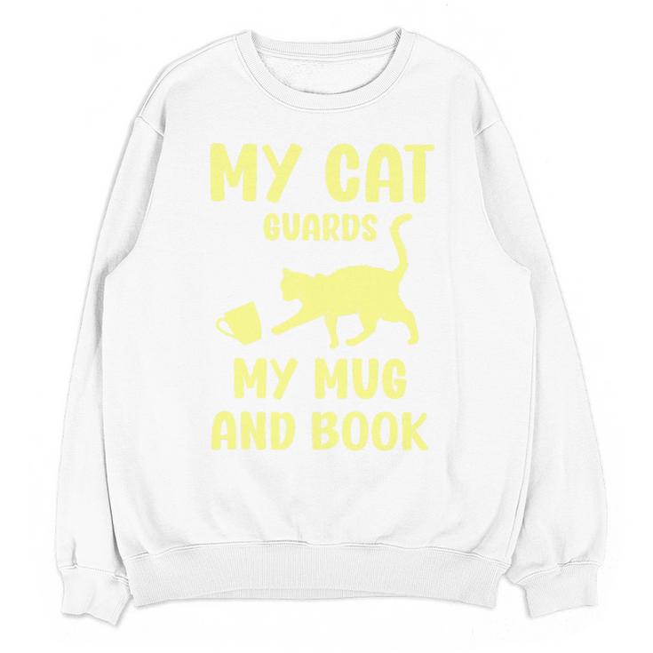 My Cat Guards My Mug And Book Humor Cats Premium Tri-Blend Unisex Sweatshirt