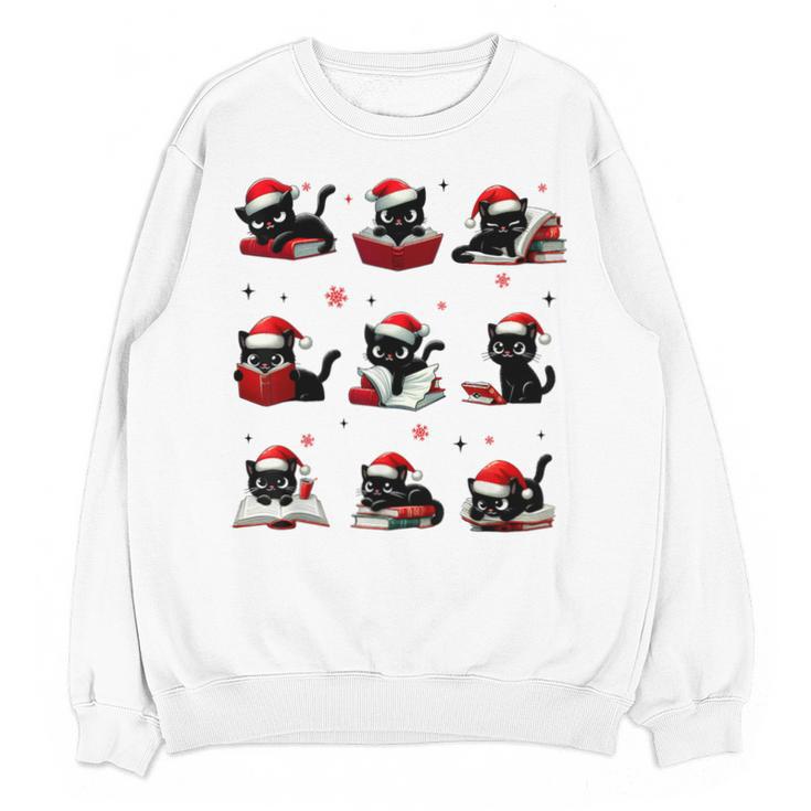 Cat Reading Books Lover Christmas Cat Lover Xmas Unisex Sweatshirt