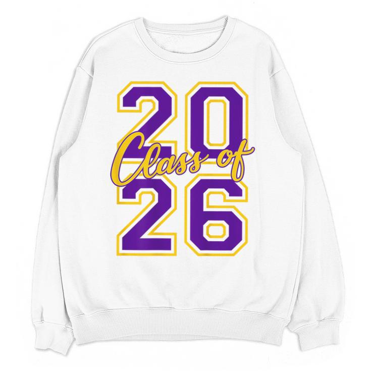 Class Of 2026 Graduation Varsity Purple Yellow On The Back Unisex Sweatshirt