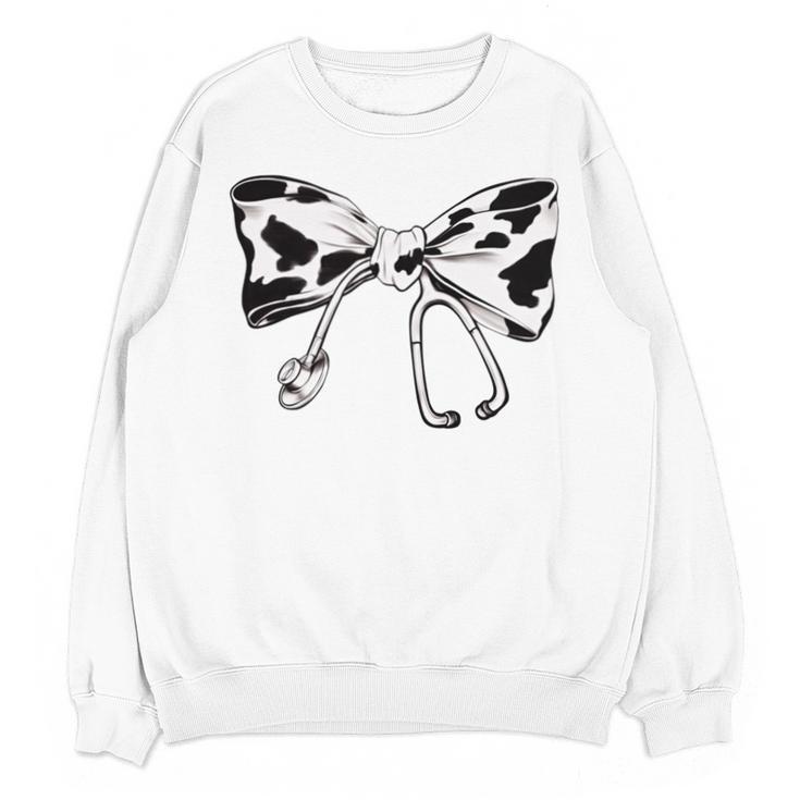 Cow Print Bow And Stethoscope Nurse RN Graduation Coquette Unisex Sweatshirt
