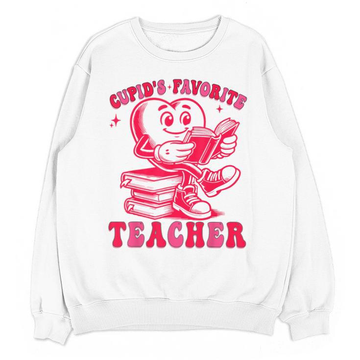 Cupid's Favorite Teacher Valentines Day Heart Book Lover Unisex Sweatshirt
