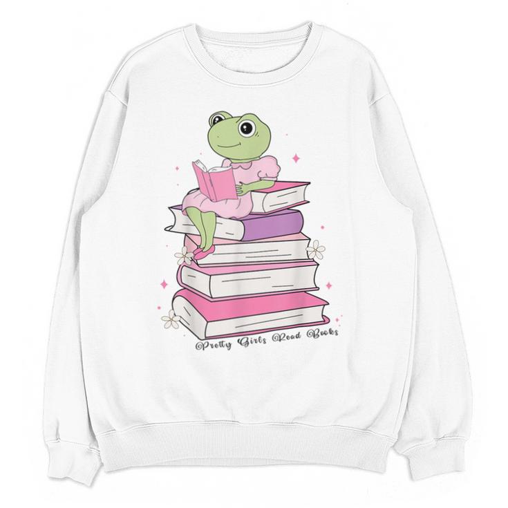 Cute Book Lover Frog Pretty Girls Read Books Kawaii Reading Unisex Sweatshirt