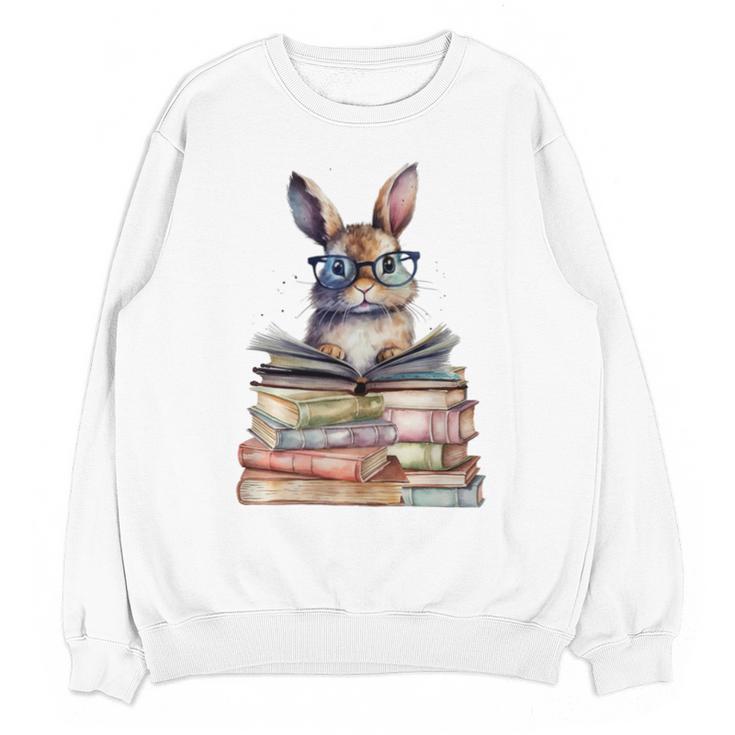 Cute Reading Bunny With Glasses Books Bookworm Reader Book Premium Tri-Blend Unisex Sweatshirt